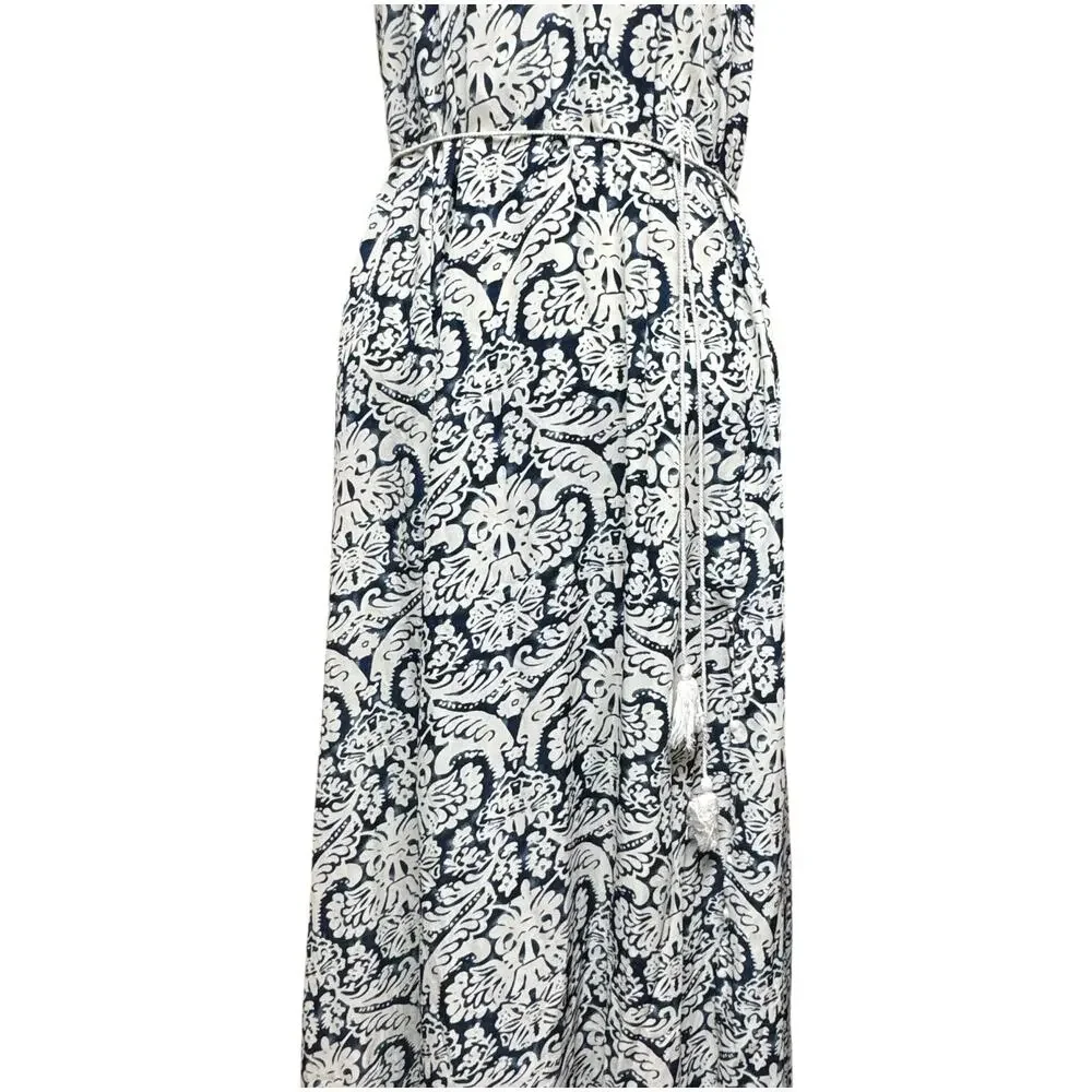 En Creme Maxi Length Sun Dress Blue White Medium